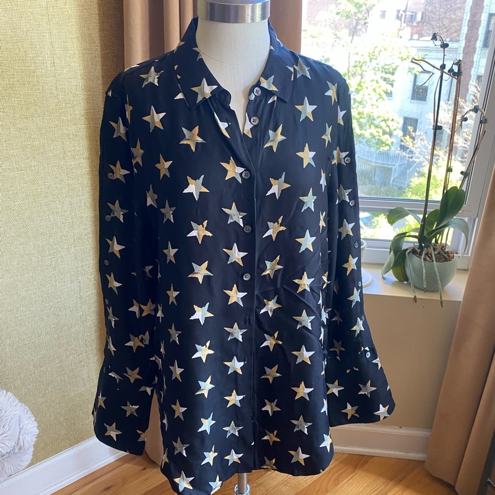 Star Patterned Silk Button Down - image 1